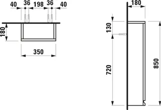 Laufen Kl. Hängeschr. PRO S 180x350x850 1Tür Scharn. links 2 Ablg. m.Griffm. graphit – Bild 2