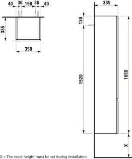 Laufen HS PRO 335x350x1650 1 Tür Scharn. links 4 Ablg. m.Griffmulde graphit – Bild 2