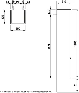 Laufen HS PRO 335x350x1650 1 Tür Scharn. rechts 4 Ablg. m.Griffmulde weiß matt – Bild 2