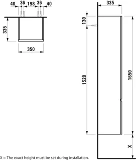Laufen HS PRO 335x350x1650 1 Tür Scharn. rechts 4 Ablg. m.Griffmulde graphit – Bild 2