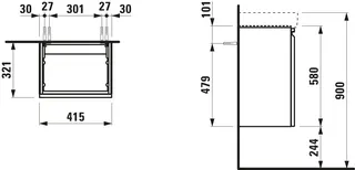 Laufen WTU PRO S 321x415x580 1Tür Scharn.re m.Griffmulde f.WT H815961 wenge – Bild 2