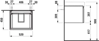 Laufen WTU PRO S 450x520x397 1 Schubl m.Griffmulde f.WT H810962 graphit – Bild 2