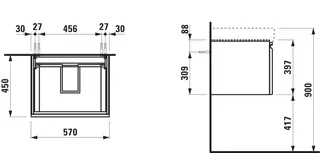 Laufen WTU PRO S 450x570x397 1 Schubl 1Innen Griffmulde f.WT H810963 graphit – Bild 2