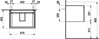 Laufen WTU PRO S 450x616x397 1 Schubl 1Innen Griffmulde f.WT H810964 graphit – Bild 2