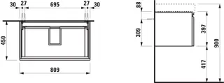 Laufen WTU PRO S 450x809x397 1 Schubl m.Griffmulde f.WT H813965 wenge – Bild 2