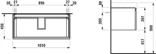 Laufen WTU PRO S 450x1010x397 1 Schubl m.Griffmulde f.WT H813966 graphit – Bild 2