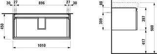Laufen WTU PRO S 450x1010x397 1Schubl 1Innen Griffmulde f.WT H813966multicolor – Bild 2