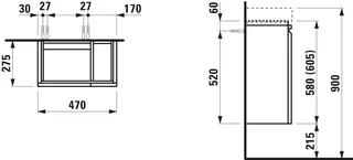 Laufen WTU PRO S 275x470x605 1Tür links Regal rechts m.Griffmulde f.WT H815955 weiß glzd – Bild 2