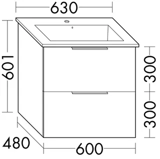 sanibel-Waschtisch-Unterbau 2.0 FLEX WVLB060 600mm breit Schubl/Auszug Weiß Glänzend – Bild 2