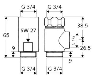 SCHELL T-und Distanzstück Überwurfmutter, 3/4", chrom – Bild 2