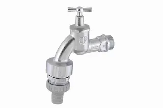 Schlösser Auslaufventil 3/4" m.Bel.+RV Nr.1750 mattchrom m.Knebeloberteil