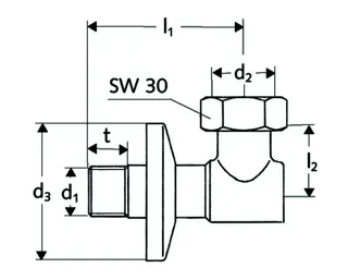 SCHELL Wasserzähler-Anschlussbogen Plombiervorr., 3/4"ÜM, 1/2", chrom – Bild 2