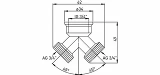 Y-Stück IG 3/4" auf 2 AG 3/4" messing-verchromt – Bild 2