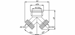 Y-Stück IG 3/4" auf 2 AG 3/4" messing roh – Bild 2