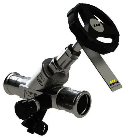 KEMPER NIRO Freistrom-Absperrventil Edelstahl, m.Entl., MAPRESS DN20/22mm