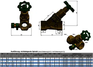 comfort-Freistromventil nichtsteigend mit Entleeerung DN 50 (2") aus Messing – Bild 2