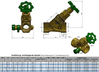 comfort-Freistromventil nichtsteigend mit Entleerung DN 20 (3/4") aus Messing – Bild 2
