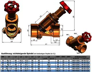 comfort-KFR-Ventil nichtsteigend beid- seitige Stopfen DN 20 (3/4") Rotguss – Bild 2