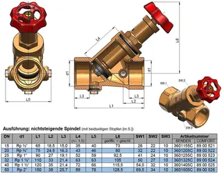 comfort-KFR-Ventil nichtsteigend beid- seitige Stopfen DN 32 (11/4") Rotguss – Bild 2