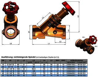 comfort-Freistromventil nichtsteig beid- seitige Stopfen AG DN 50 (2") Rotguss – Bild 2