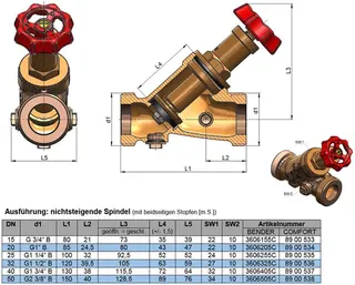 comfort-KFR-Ventil nichtsteigend beid- seitige Stopfen AG DN 20 (3/4") Rotguss – Bild 2