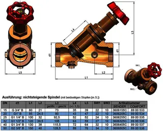 comfort-KFR-Ventil nichtsteigend beid- seitige Stopfen AG DN 50 (2") Rotguss – Bild 2