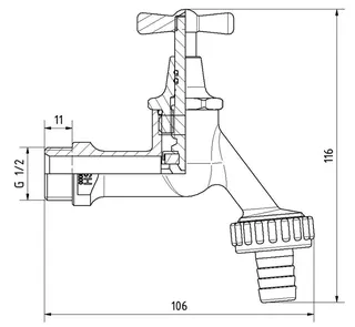 comfort-Auslaufventil DIN 3509 m Knebel Schlauchverschr DN 15 (1/2") matt verchr – Bild 2