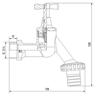 comfort-Auslaufventil DIN 3509 m Knebel Schlauchverschr DN 20 (3/4") matt verchr – Bild 2