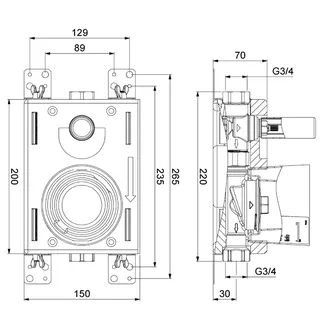 comfort-Montageblock Koax G2 Mono DN 20 G3/4 IG aus Messing – Bild 2