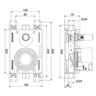 comfort-Montageblock Koax G2 Mono DN 20 G3/4 IG aus Rotguss – Bild 2
