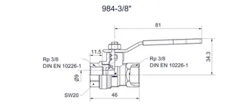 comfort-Kugelhahn Universal für Gas und Trinkwasser DN 10(3/8") Hebelgriff Ms/vc – Bild 2