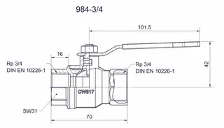 comfort-Kugelhahn Universal für Gas und Trinkwasser DN 20(3/4") Hebelgriff Ms/vc – Bild 2