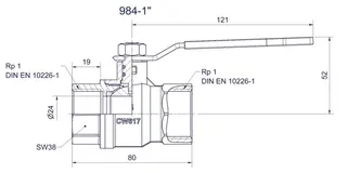 comfort-Kugelhahn Universal für Gas und Trinkwasser DN 25 (1") Hebelgriff Ms/vc – Bild 2