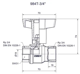 comfort-Kugelhahn Universal für Gas und Trinkw. DN 20 (3/4") Iso-T-Griff Ms/vc – Bild 2
