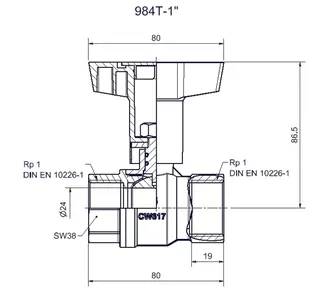 comfort-Kugelhahn Universal für Gas und Trinkw. DN 25 (1") Iso-T-Griff Ms/vc – Bild 2