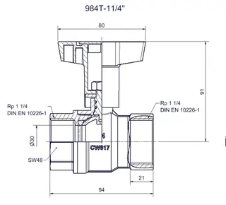 comfort-Kugelhahn Universal für Gas und Trinkw. DN 32(11/4") Iso-T-Griff Ms/vc – Bild 2