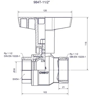 comfort-Kugelhahn Universal für Gas und Trinkw. DN 40(11/2") Iso-T-Griff Ms/vc – Bild 2