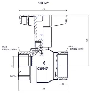 comfort-Kugelhahn Universal für Gas und Trinkw. DN 50 (2") Iso-T-Griff Ms/vc – Bild 2
