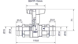 comfort-Kugelhahn für Trinkwasser Press- anschluss 15mm Iso-T-Griff Ms/vc – Bild 2