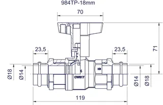comfort-Kugelhahn für Trinkwasser Press- anschluss 18mm Iso-T-Griff Ms/vc – Bild 2