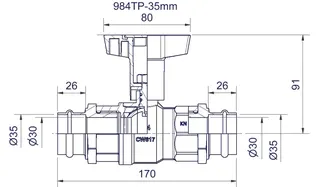 comfort-Kugelhahn für Trinkwasser Press- anschluss 35mm Iso-T-Griff Ms/vc – Bild 2