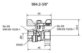 comfort-Kugelhahn Universal für Gas und Trinkwasser DN10(3/8") Flügelgriff Ms/vc – Bild 2