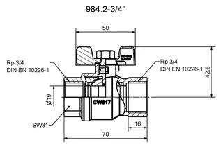 comfort-Kugelhahn Universal für Gas und Trinkwasser DN20(3/4") Flügelgriff Ms/vc – Bild 2