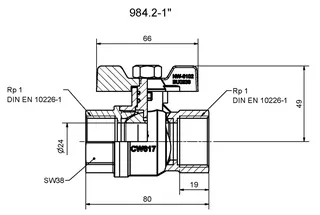 comfort-Kugelhahn Universal für Gas und Trinkwasser DN25 (1") Flügelgriff Ms/vc – Bild 2