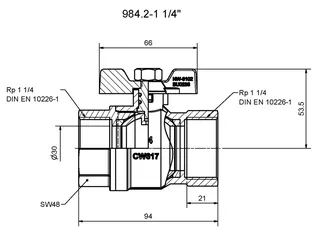 comfort-Kugelhahn Universal für Gas und Trinkw. DN32 (11/4") Flügelgriff Ms/vc – Bild 2
