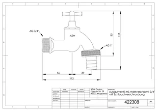 ASW Auslaufventil 3/4" m.Schlauchv. Nr.422308 – Bild 2