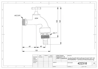 ASW Auslaufventil 3/4" m.Rohrbelüfter, RV und Schlauchv. Nr.422318 mattchrom – Bild 2