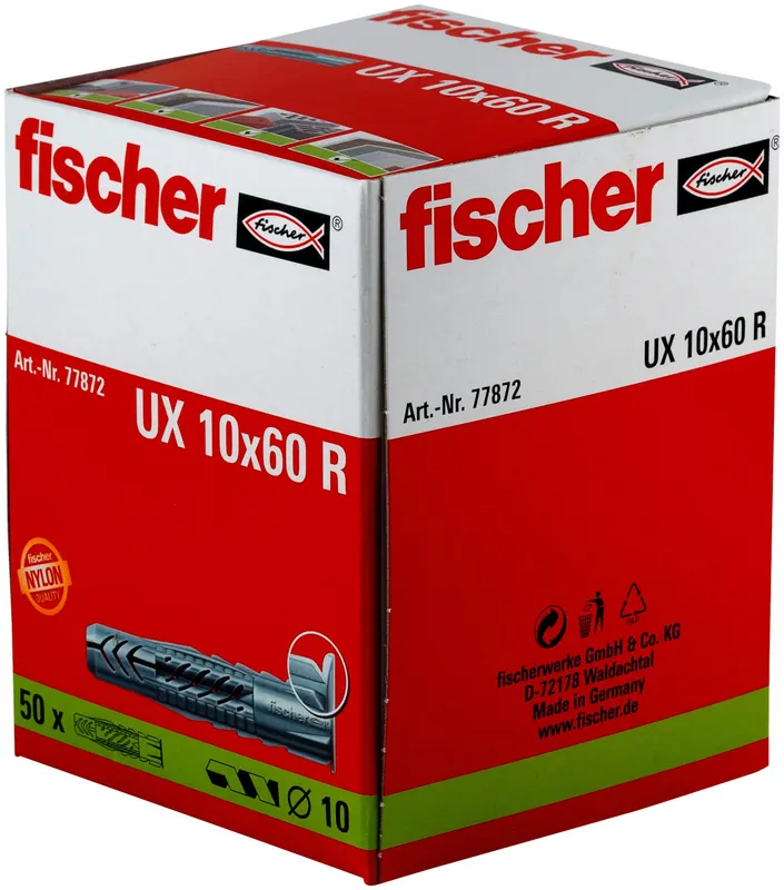 Fischer Universaldübel UX 10 x 60 R PAKET mit 50 Stück Inhalt