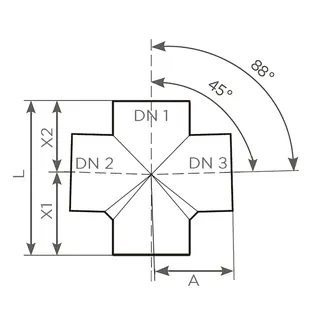 SML-Doppelabzweige DN 150 x 100 x 100, 88 Grad – Bild 2