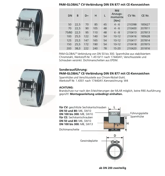 SML-CV-Verbindungsmanschetten DN 150 -NEU- Werkstoff 1.4510/11